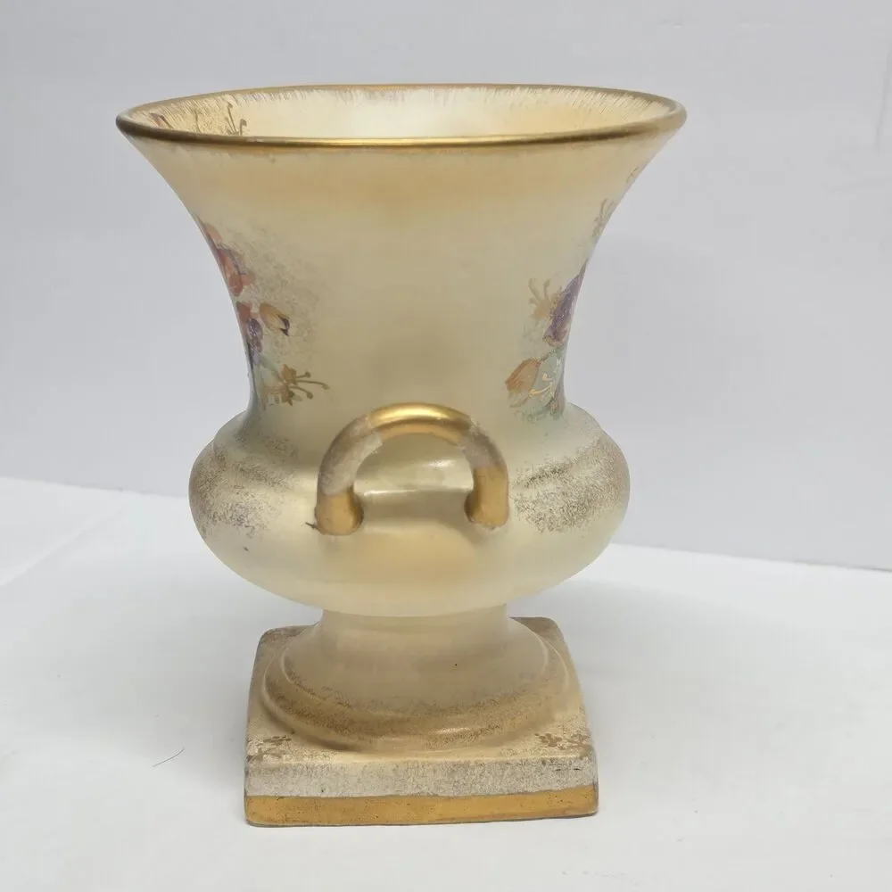 Vintage 40s Red Wing Pottery JB Hudson Hand Painted Handled Floral Vase MCM